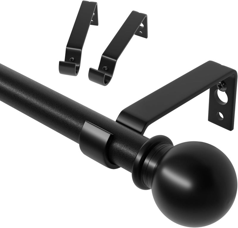 ATUHOLA Black Curtain Rods for Windows 28 to 60 inch, Adjustable Curtain Rod Set with Brackets Easy Install, Decorative Slender 5/8 Diameter Drapery Rod, Heavy Duty Drape Pole for Living Room, Bedroom - Image 1